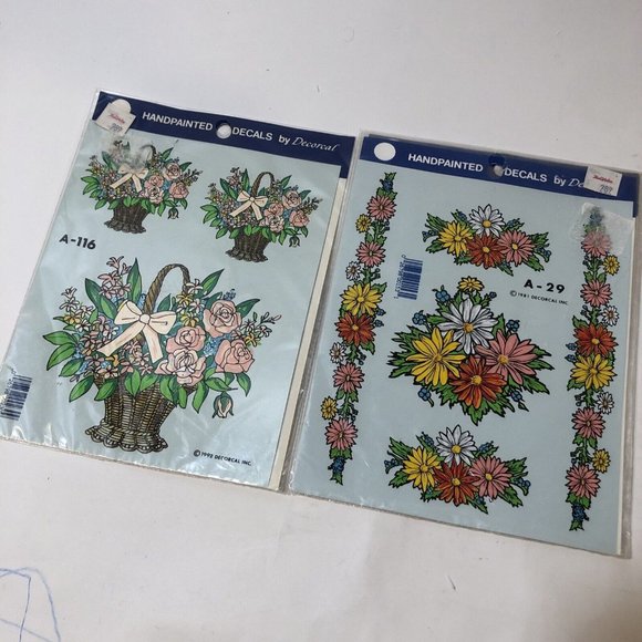 VTG Decals by Decoral Hand painted Flowers Baskets A-116 A-29 Colorful MCM - Picture 2 of 5